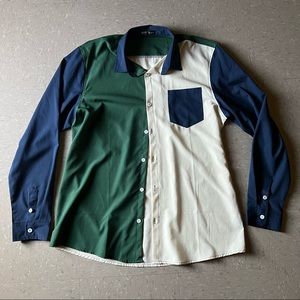 ROMWE Unisex Colorblock Button Up